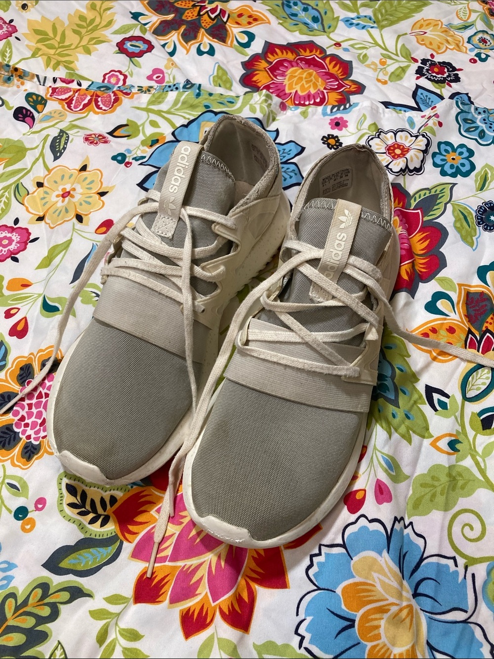 adidas Neutral Gray/White Slip-On Tubular Trainers Size 8.5